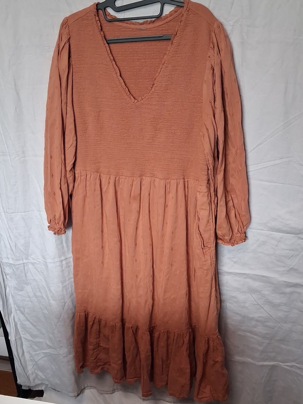 Old Navy Rust V-Neck Long Sleeve Tiered Dress